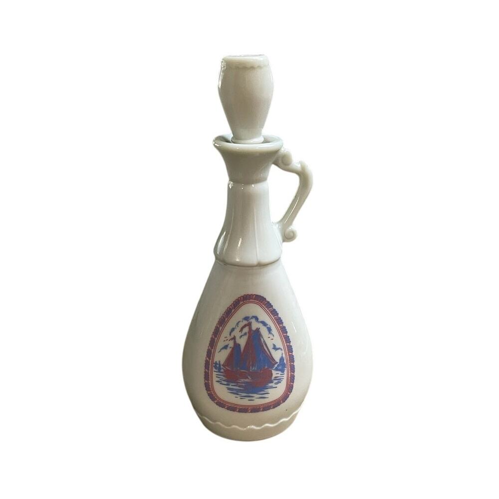 Jim Beam Decanter | 1963 Delft Blue Sailing Ships | Milk Glass | Empty | Vintage